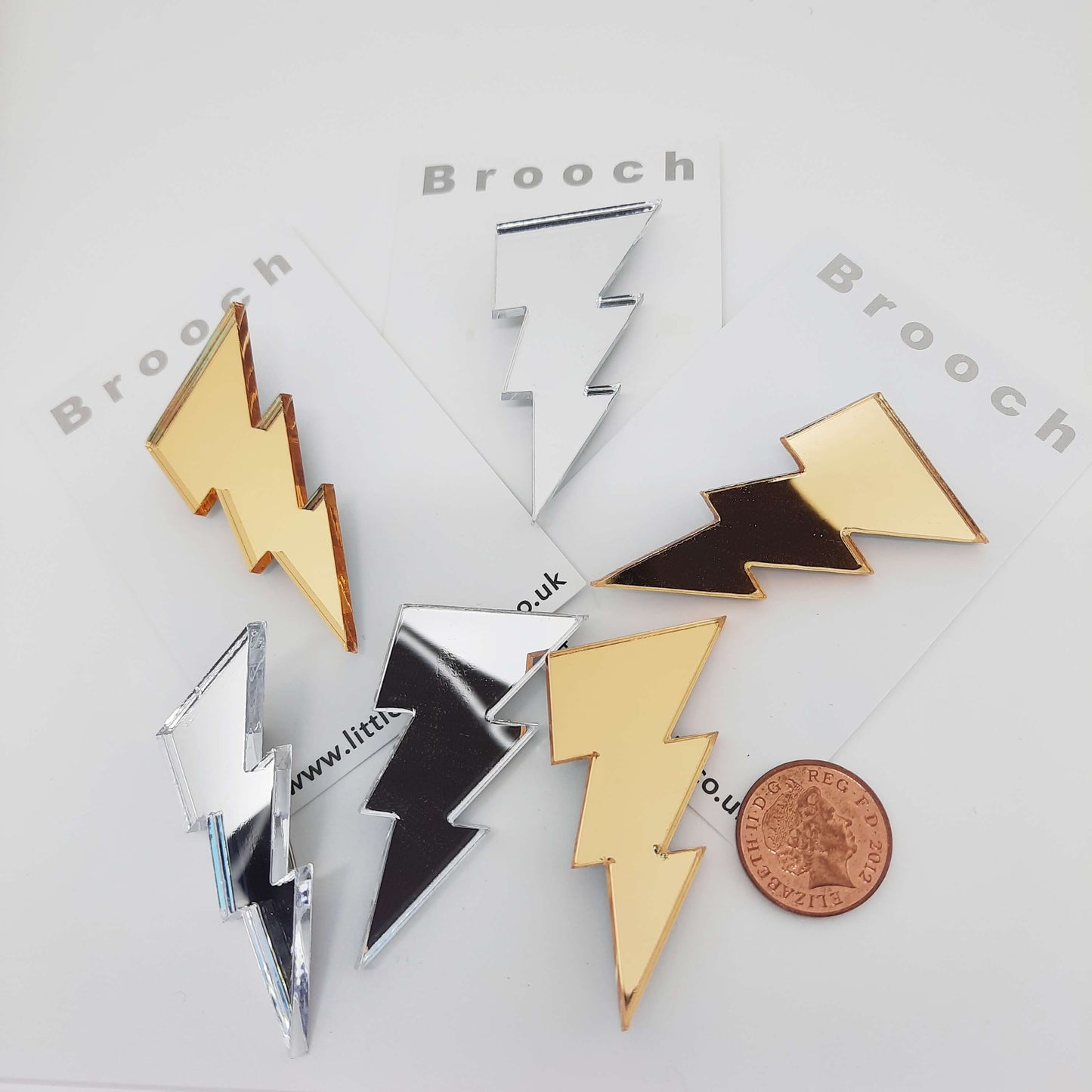 Silver Mirror Lightening Bolt Brooch