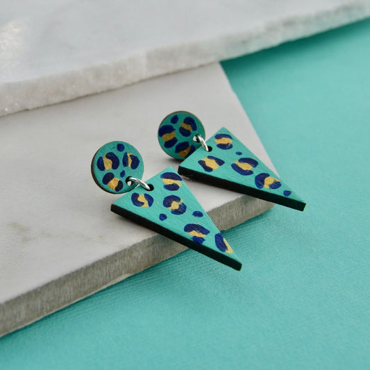 Two Part Aqua Leopard Earrings