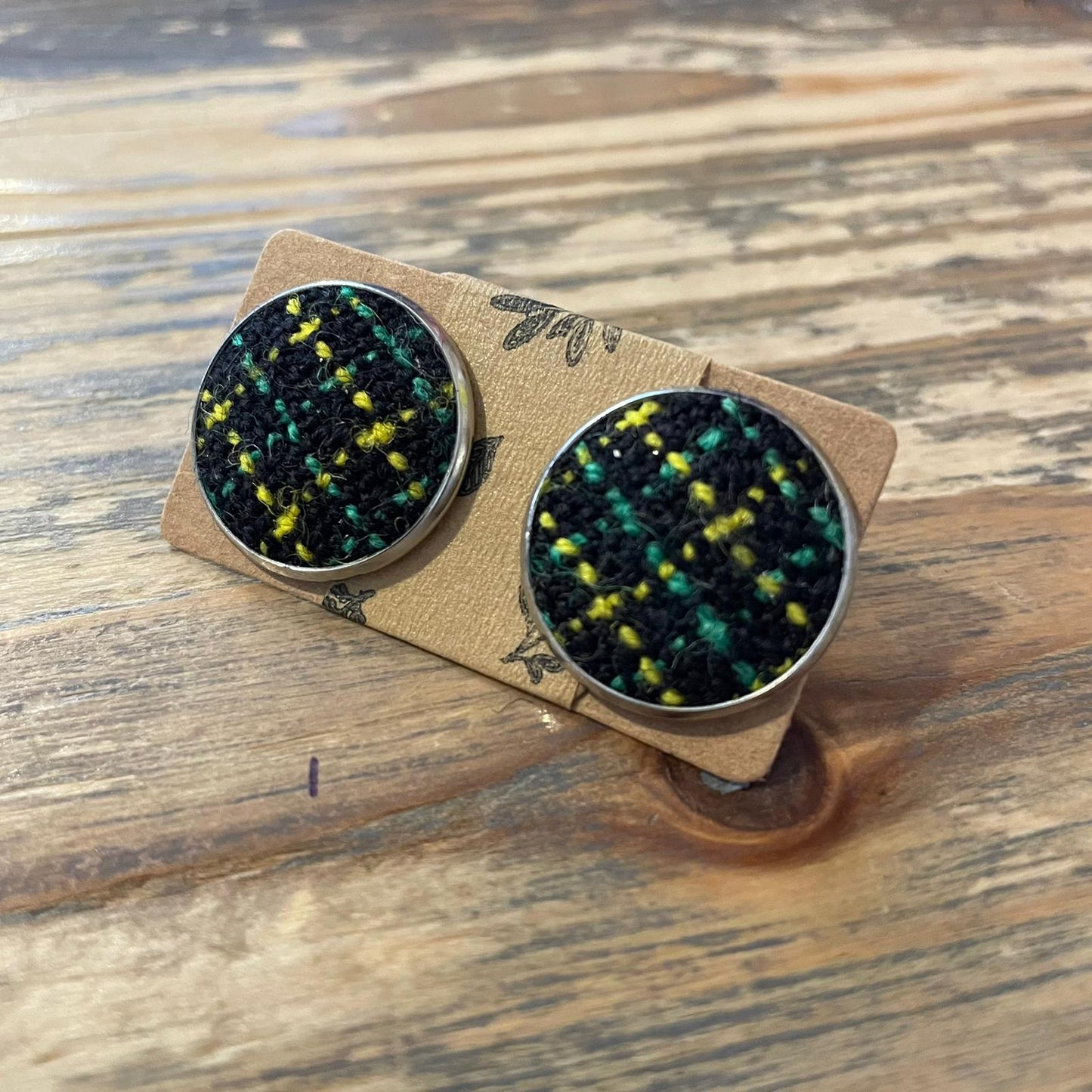 Large Stud Earrings Plaid Design